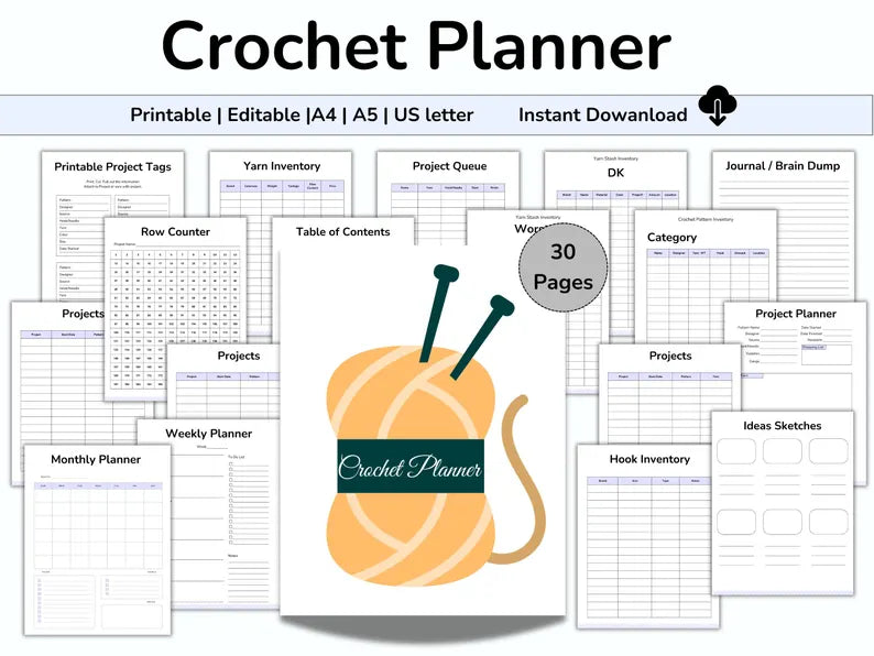 Crochet Planner – Printable & Editable PDF