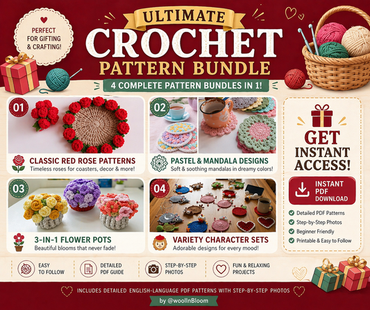 All-in-One Crochet Coaster Pattern Bundle (35+ Designs) | Granny, Animal, Rose & Flower Coasters | Easy Beginner PDF | Instant Download